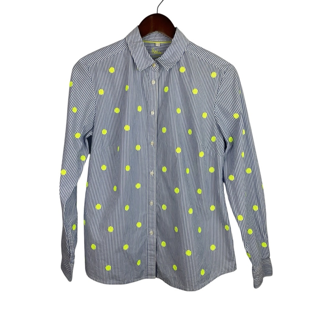 Boden | Blue White Stripe Yellow Sequined Polka Dot The Classic Shirt